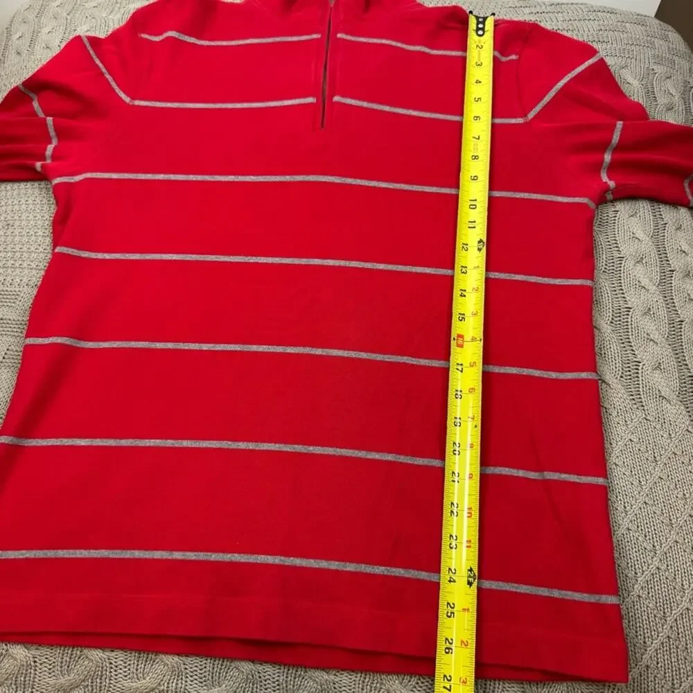 Banana Republic Men's Red Striped Quarter Zip Sweater ~ Large